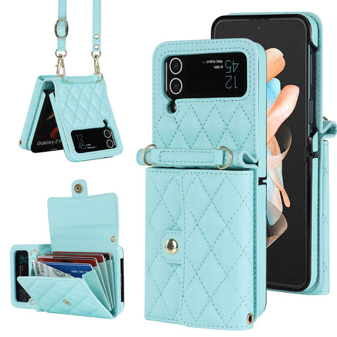 XIMAND for Samsung Galaxy Z Flip 4 Accordion Crossbody Wallet Case, 4 Card Slots, RFID Blocking, and Adjustable Strap - Stylish and Versatile Accessory for The Modern, Chic Woman (Green)