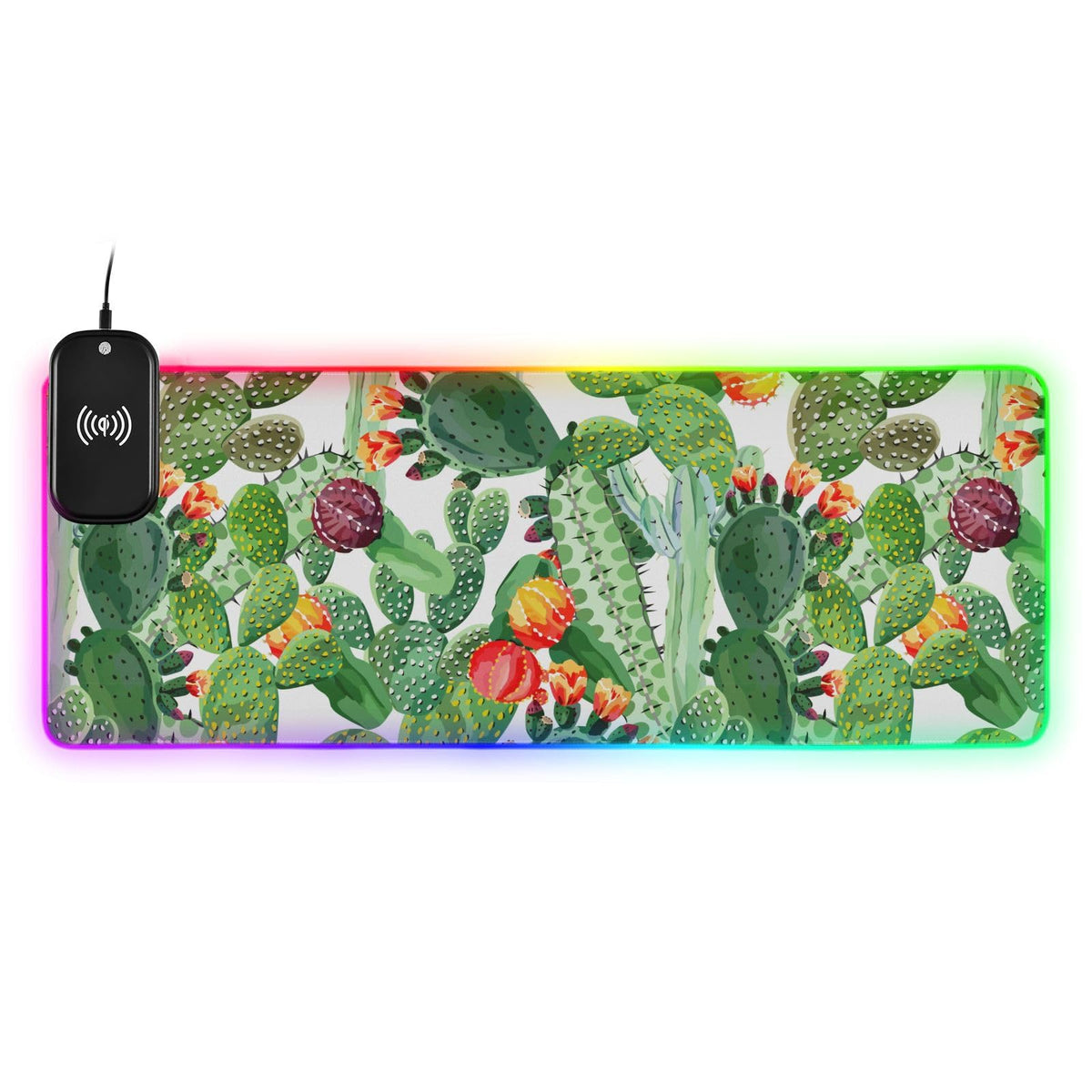 Cactus Wireless Charging Mouse Pad for Mobile Phone Extra Large Gaming Mousepad with 13 Lighting Modes Computer Mat for Gaming MacBook PC Laptop Desk Home Office