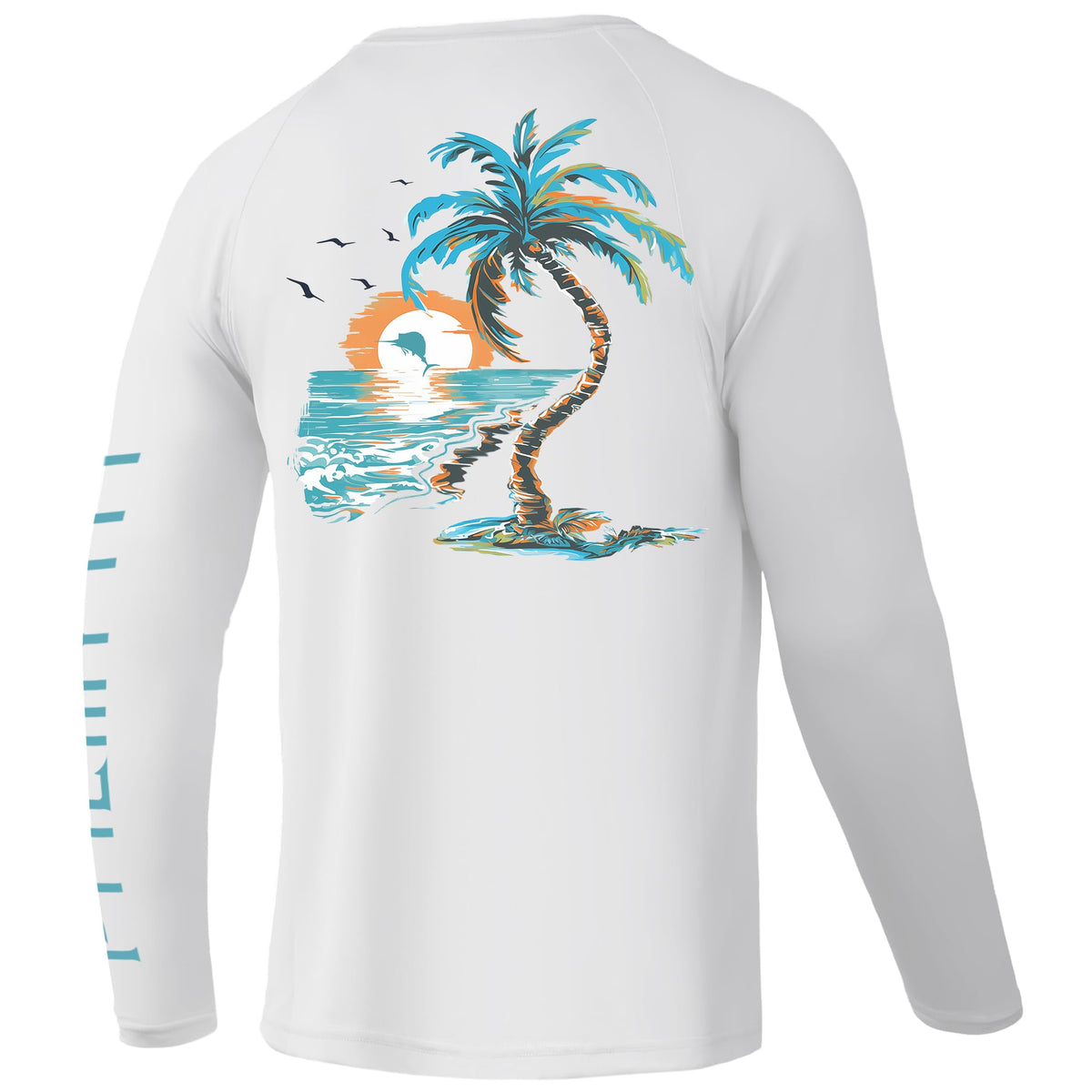 Palmyth Fishing Shirts for Men Long Sleeve UPF 50+ T Shirt Sun Protection Tee (White/Palm Eden, M)