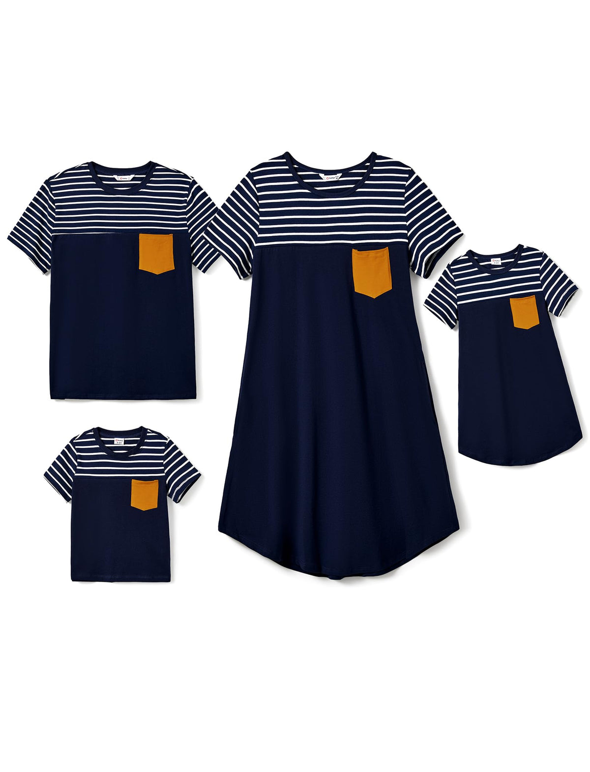 PATPAT Family Matching Outfits Mommy and Me Striped Short Sleeve Tshirt Summer Casual Dresses Blue with Pocket and Tshirts Girls 6-7 Years