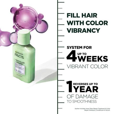 Garnier Fructis Hair Filler Color Repair Serum Hair Treatment with Ceramide, Hair Serum for Colored, Bleached Hair, 3.8 Fl Oz, 1 Count