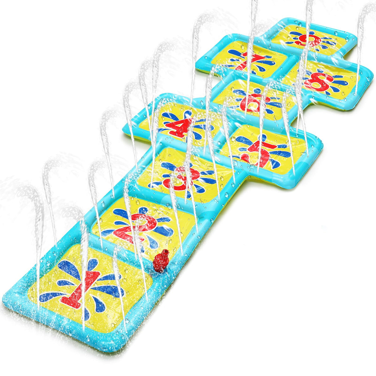 Hollowfly Hopscotch Splash Pad Hopscotch Mat Sprinklers Play Mat Watermat Water Pad Pool Toys Summer Outdoor School Water Games, 68.5 x 23.5 Inch