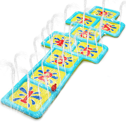 Hollowfly Hopscotch Splash Pad Hopscotch Mat Sprinklers Play Mat Watermat Water Pad Pool Toys Summer Outdoor School Water Games, 68.5 x 23.5 Inch