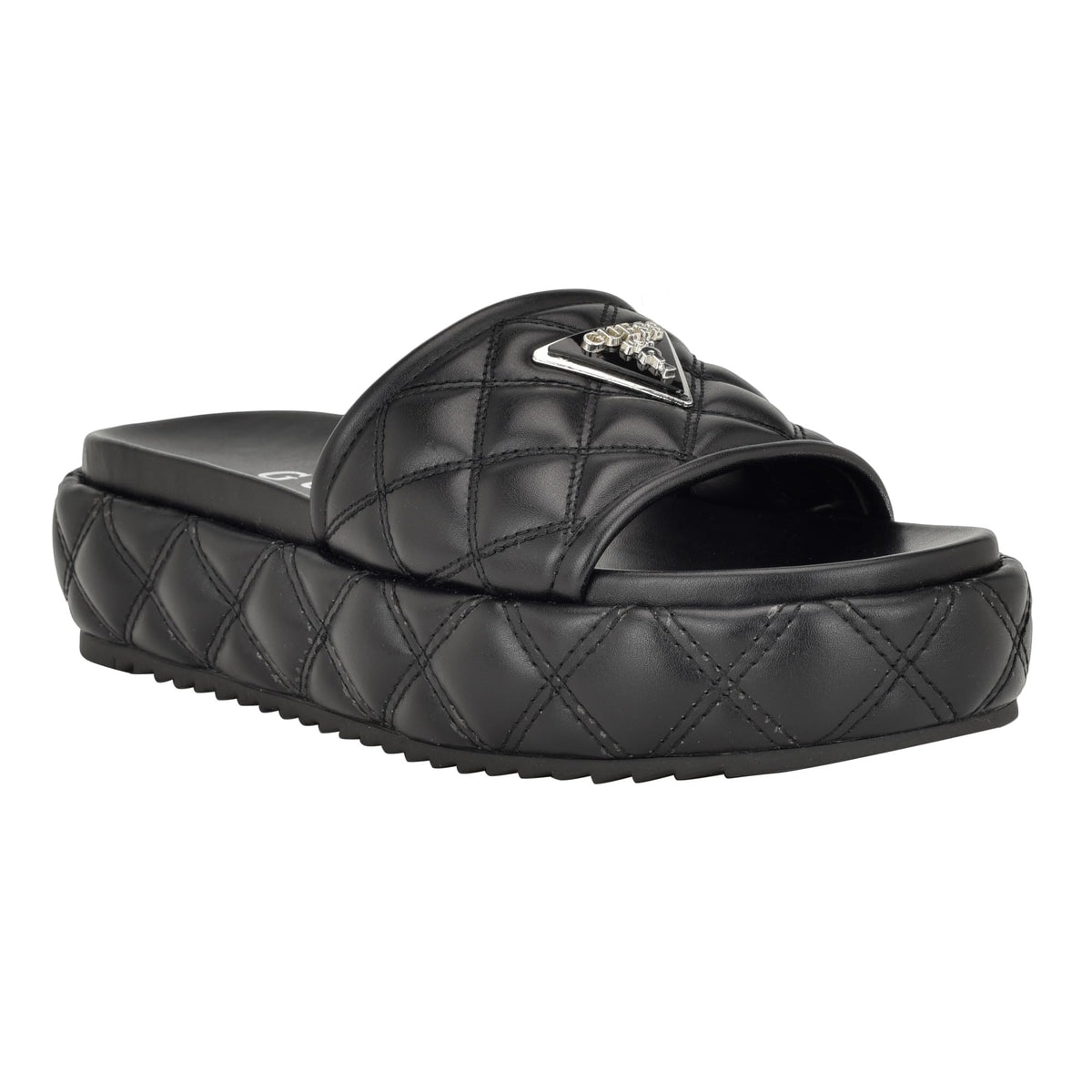 GUESS Women's LONGO Flat Sandal, Black 001, 11