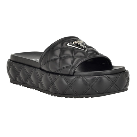 GUESS Women's LONGO Flat Sandal, Black 001, 11
