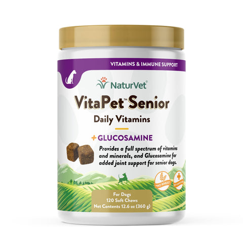 NaturVet VitaPet Senior Daily Vitamin Dog Supplements Plus Glucosamine - Includes Full-Spectrum Vitamins, Minerals - Joint Support for Older, Active Dogs - 120 Ct. Soft Chews