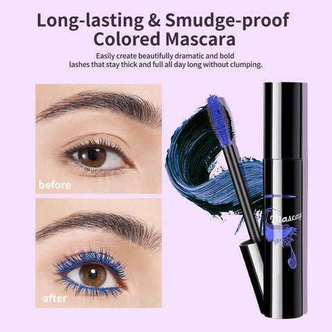 Boobeen Colored Volume Mascara for Eyelashes, Lengthening and Volumizing Eye Lash, 4D Silk Fiber Lash Mascara for Women, Long lasting Eyes Makeup