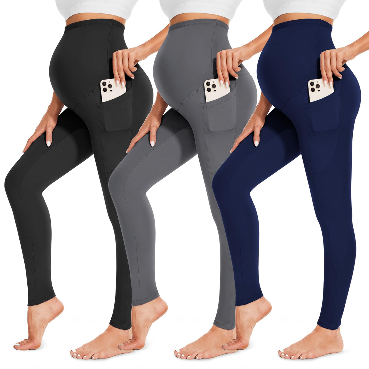 FULLSOFT 3 Pack WomenÃ¢â‚¬â„¢s Maternity Leggings Over The Belly with Pockets-High Waisted Pregancy Yoga Pants Active Wear Workout Leggings(S,HHZ)