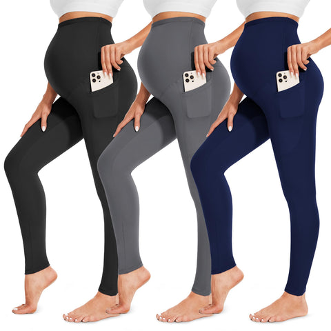 FULLSOFT 3 Pack WomenÃ¢â‚¬â„¢s Maternity Leggings Over The Belly with Pockets-High Waisted Pregancy Yoga Pants Active Wear Workout Leggings(S,HHZ)
