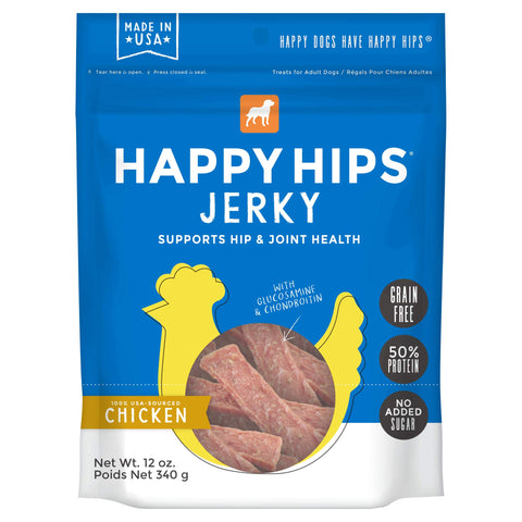 Happy Hips Chicken Jerky, Grain Free Dog Treats With Glucosamine & Chondroitin, Made In USA, 12 oz