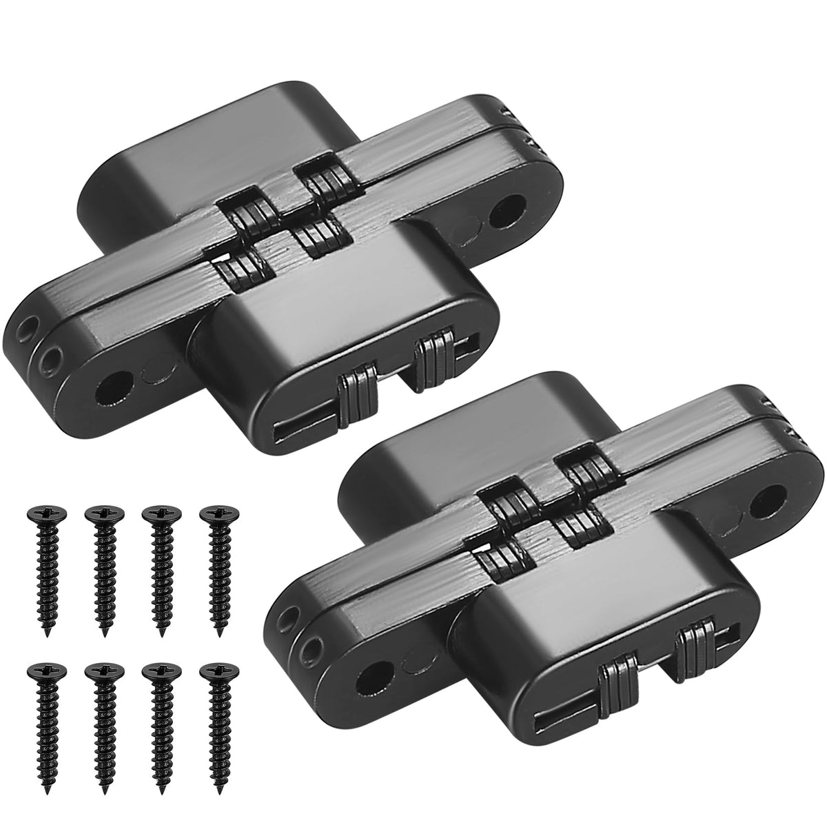 2 Pcs Hidden Door Hinges, Concealed Hinges, 180 Degree Invisible Hinges, Black Metal 3 Way Adjustable Swing Hinges Butt Hinges for Commercial Industrial Door Hinges, with 8 Screws