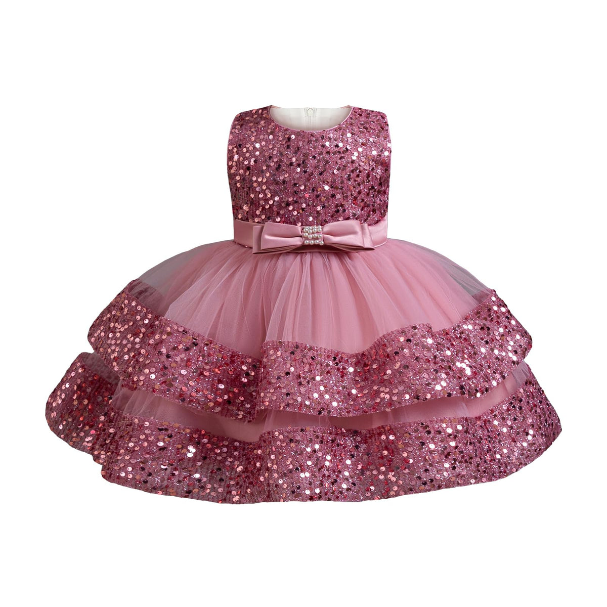 Miipat Baby Girl Dress Tulle Sequin Sleeveless Princess Toddler Girl Party Dresses Formal Flower Girls Birthday Wedding Dress BeanPaste 120 4-5 Years