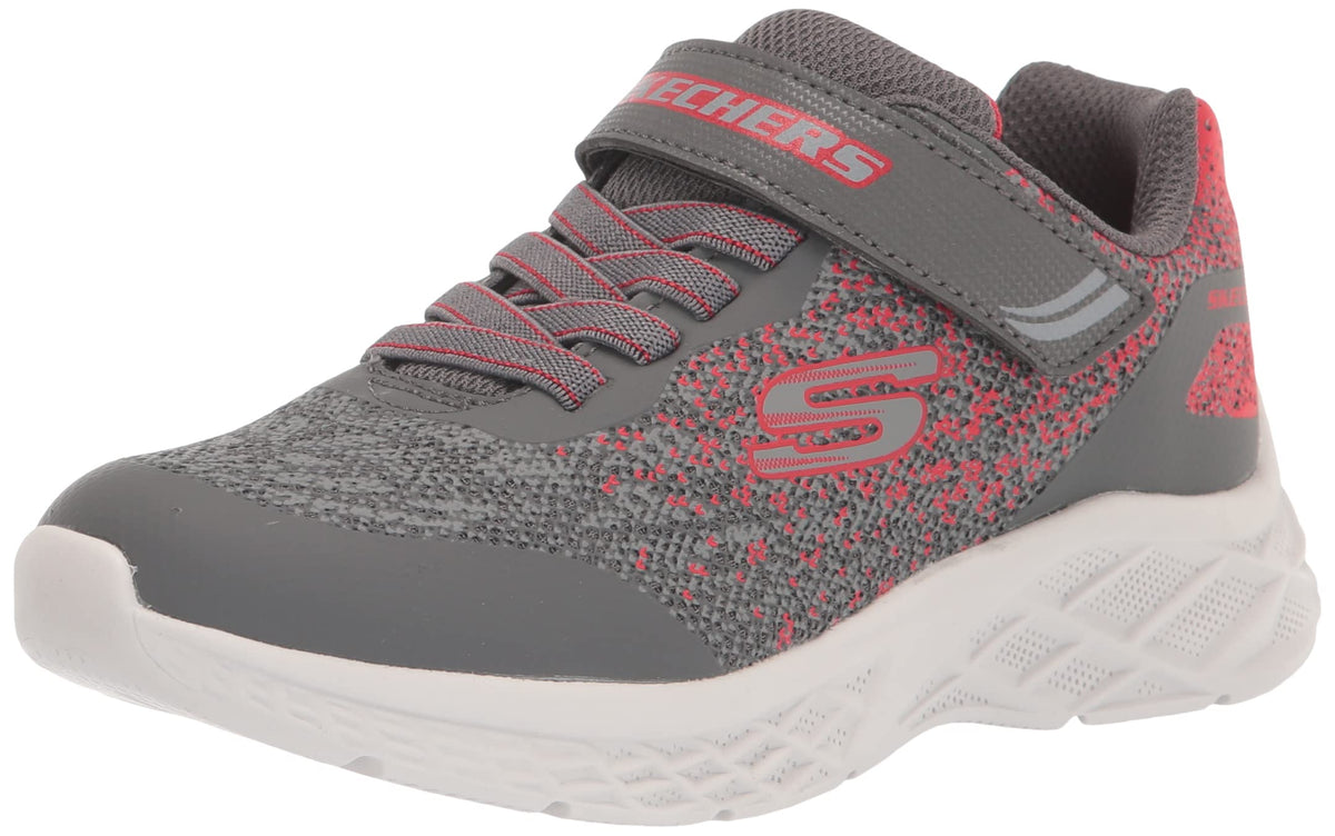 Skechers MICROSPEC II Sneaker, Charcoal/Red, 1 US Unisex Little Kid