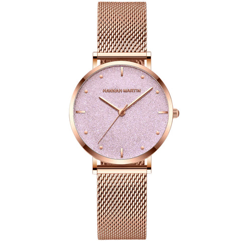 RORIOS Fashion Women Watch Shining Starry Dial Stainless Steel Strap Ladies Dress Wristwatch