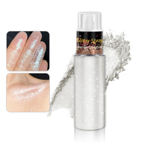 Body Glitter Spray for Women Body Shimmer Powder for Clothes Crafts Spray Glitter for Hair and Body?Festival Rave Accessories-Silver