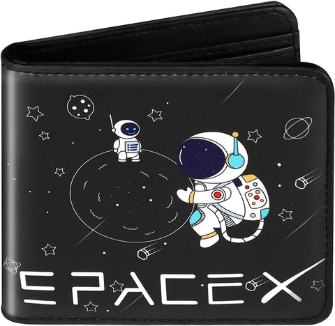 Toyuma Leather Wallet for Teen Boys Girls Kids Purse Wallet Credit ID Card Cute Kawaii Cool Aesthetic Slim Cartoon Bifold Small Coin Purses for Youth Women Minimalist Wallet, Space