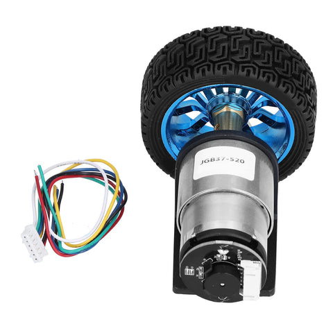 DC 12V Encoder Motor Set, CW CCW Shaft DC Gear Motors with Bracket Wheel for Smart Car Robot Model DIY (1590RPM)