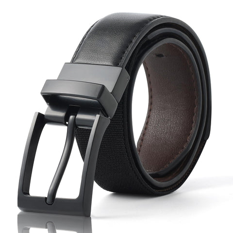 AWAYTR Boys Reversible Belts for Kids - Elastic and PU Leather Black and Brown Belt for Youth (70cm, Black)