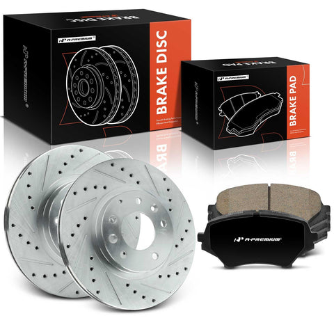 A-Premium 11.41 inch (289.8mm) Front Drilled and Slotted Disc Brake Rotors + Ceramic Pads Kit Compatible with Select Mazda Models - MX-5 Miata MX5 Miata 2006-2015, 6-PC Set