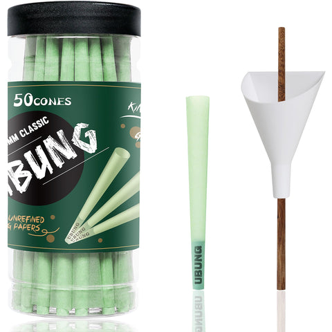 UBUNG Green Cones 50 Pcs, Classic King Size Green Slow Burning Pre Rolled Cones With Tips, Green Rolling Papers Cones, 1 Cone Loader Funnel and 1 Push Rod Included
