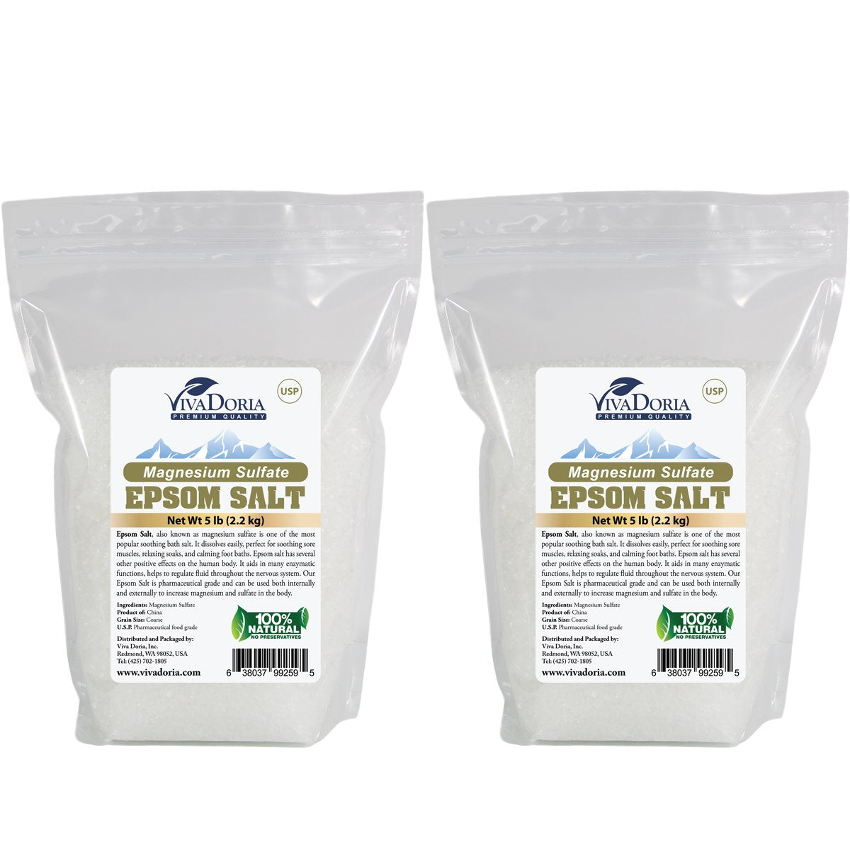 Viva Doria Epsom Salt, Magnesium Sulfate Bath Salt, Coarse Grain (1-2 MM), 10 lbs