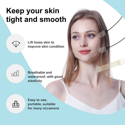 Face Neck Lift Tape, Fack Neck Lifting Stickers and Bands, Neck Face Lift Patch Tools for Instant Double Chin Wrinkles Saggy Skin Lifting (8pcs Elastic Bands, 40pcs Face Tapes)
