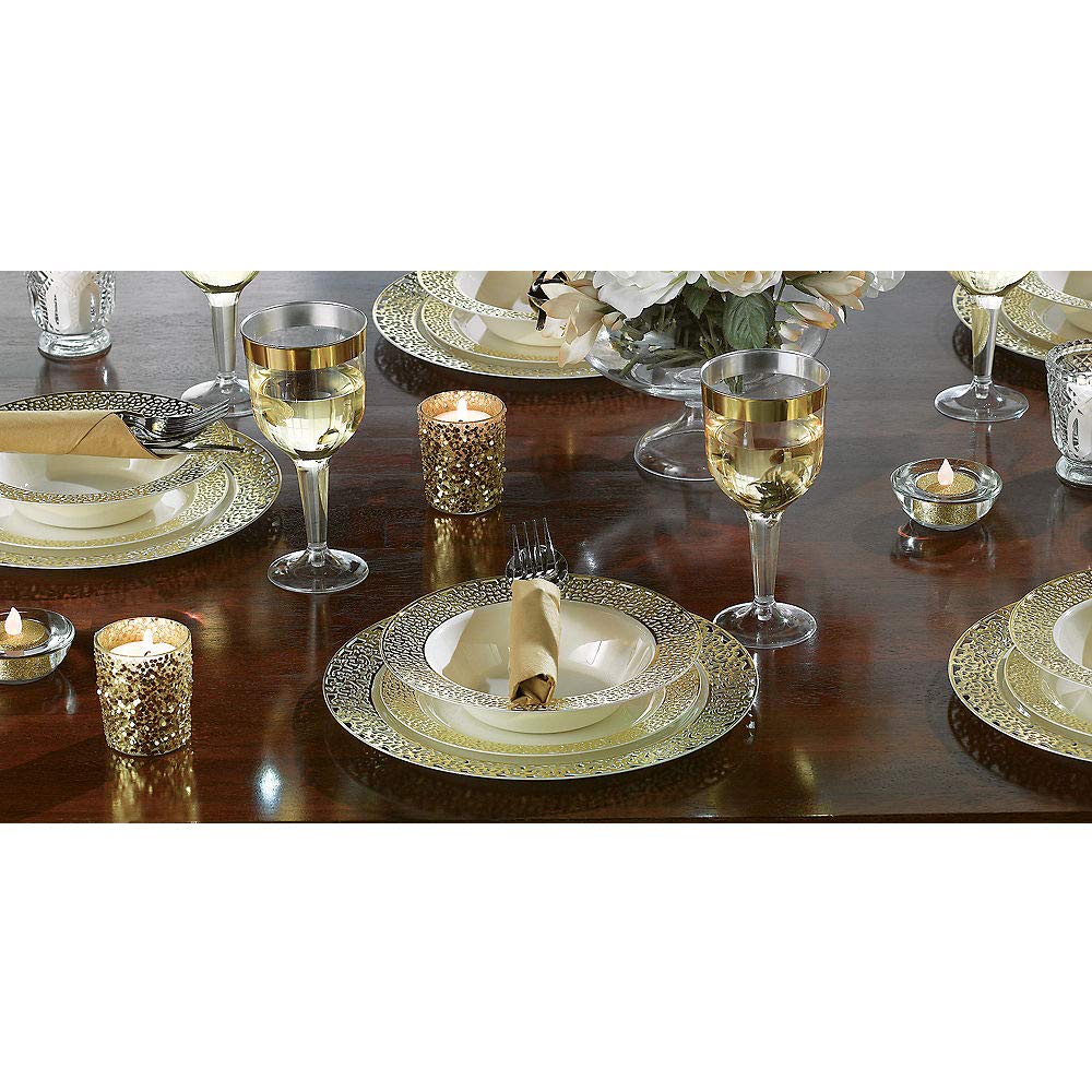 Amscan Premium Plastic Plates, Cream with Gold Lace Border, 10.25", 10 ct., Party Supply, Cream/Gold