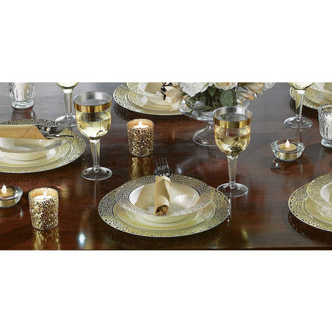 Amscan Premium Plastic Plates, Cream with Gold Lace Border, 10.25", 10 ct., Party Supply, Cream/Gold