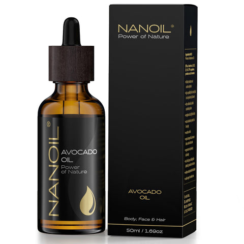 Nanoil Avocado Oil 50ml - Organic, cold-pressed and unrefined avocado oil for face, body and hair care. Vitamin bomb, rejuvenation and protection