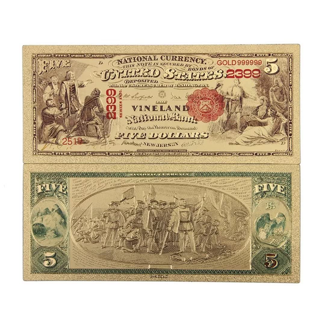 YIQILAFADA 1875 Dollar Bills Gold, 24k Gold Plated 1 2 5 20 50 100 1000 USD Dollar Gold Foil Dollar