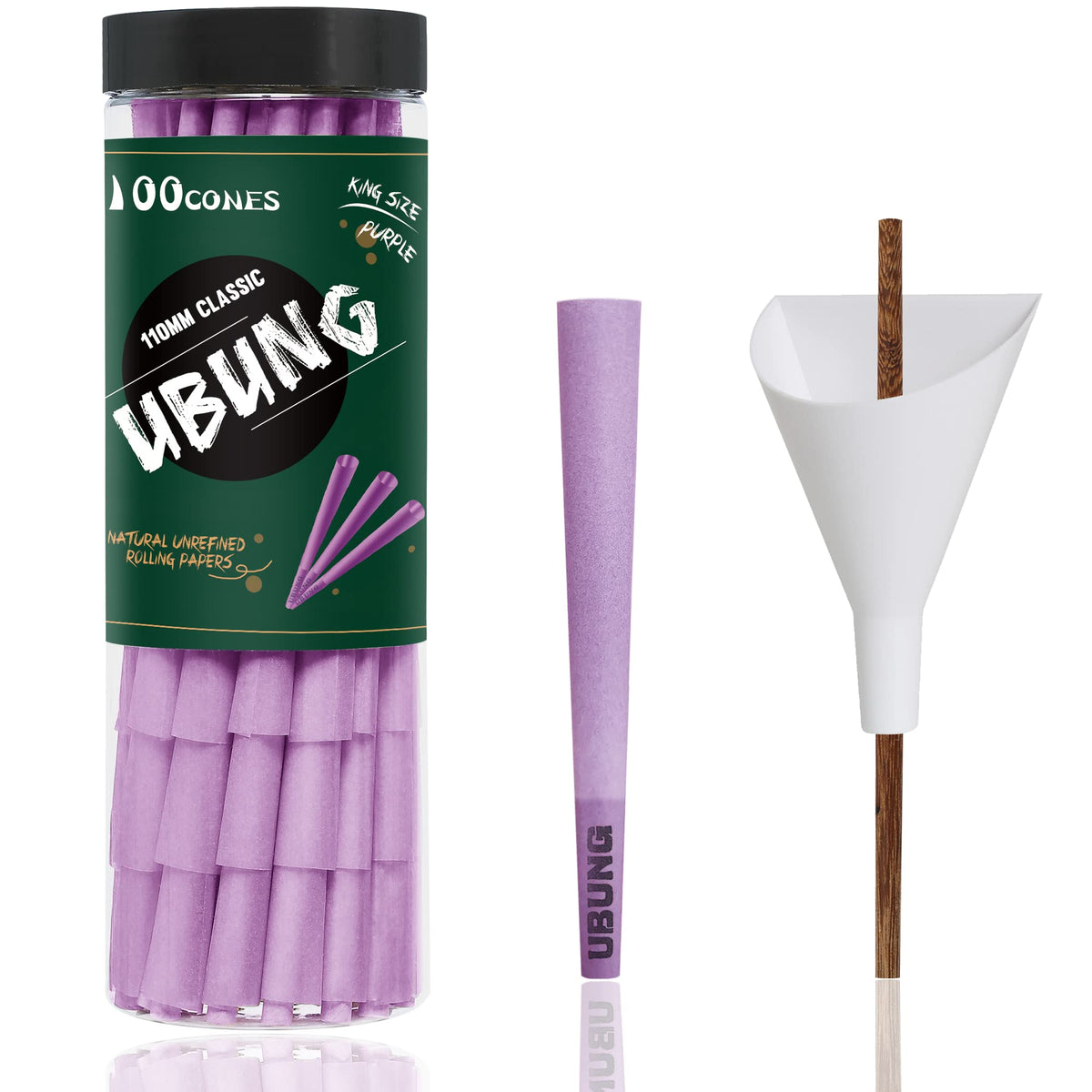 UBUNG Purple Cones 100 Pcs, Classic King Size Purple Slow Burning Pre Rolled Cones with Tips, Purple Rolling Papers Cones, 1 Cone Loader Funnel and 1 Push Rod Included