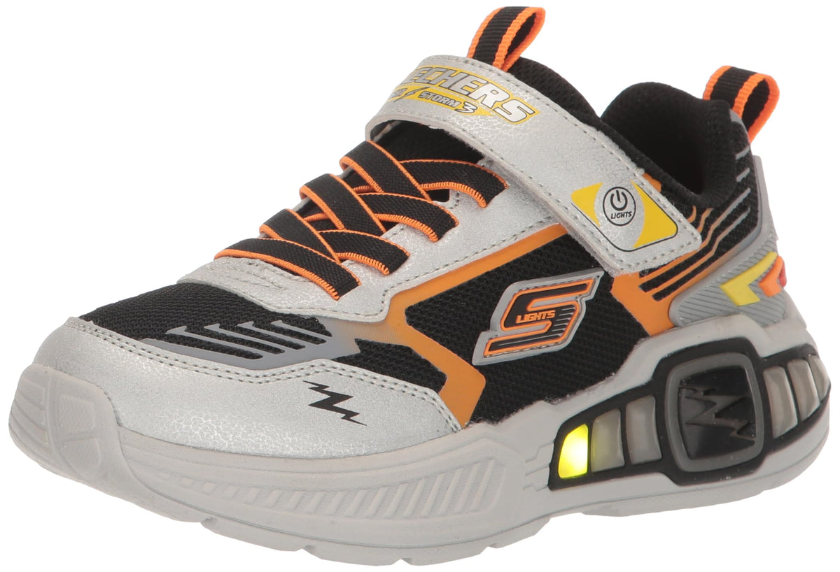 Skechers Boy's Light Storm 3 Sneaker, Silver/Black, 2 Little Kid