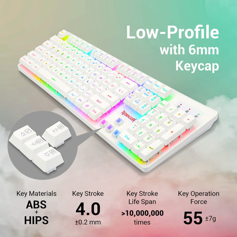 Redragon K509 Pro Wireless Gaming Keyboard, 2.4G and Bluetooth Keyboard, RGB Backlit with 104 Low Profile Keys for Windows PC (White)