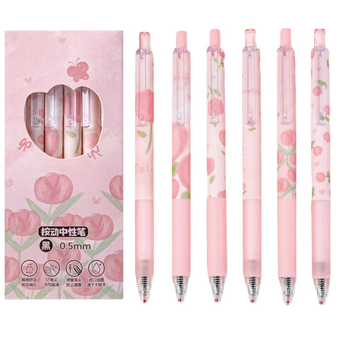 MOZXIRZ 6 Pcs Cute Retractable Pens Gel Ink Pens Aesthetic Pens 0.5mm Black Ink Writing Pens Office School Pens Cute Women Girls Pens (Pink)
