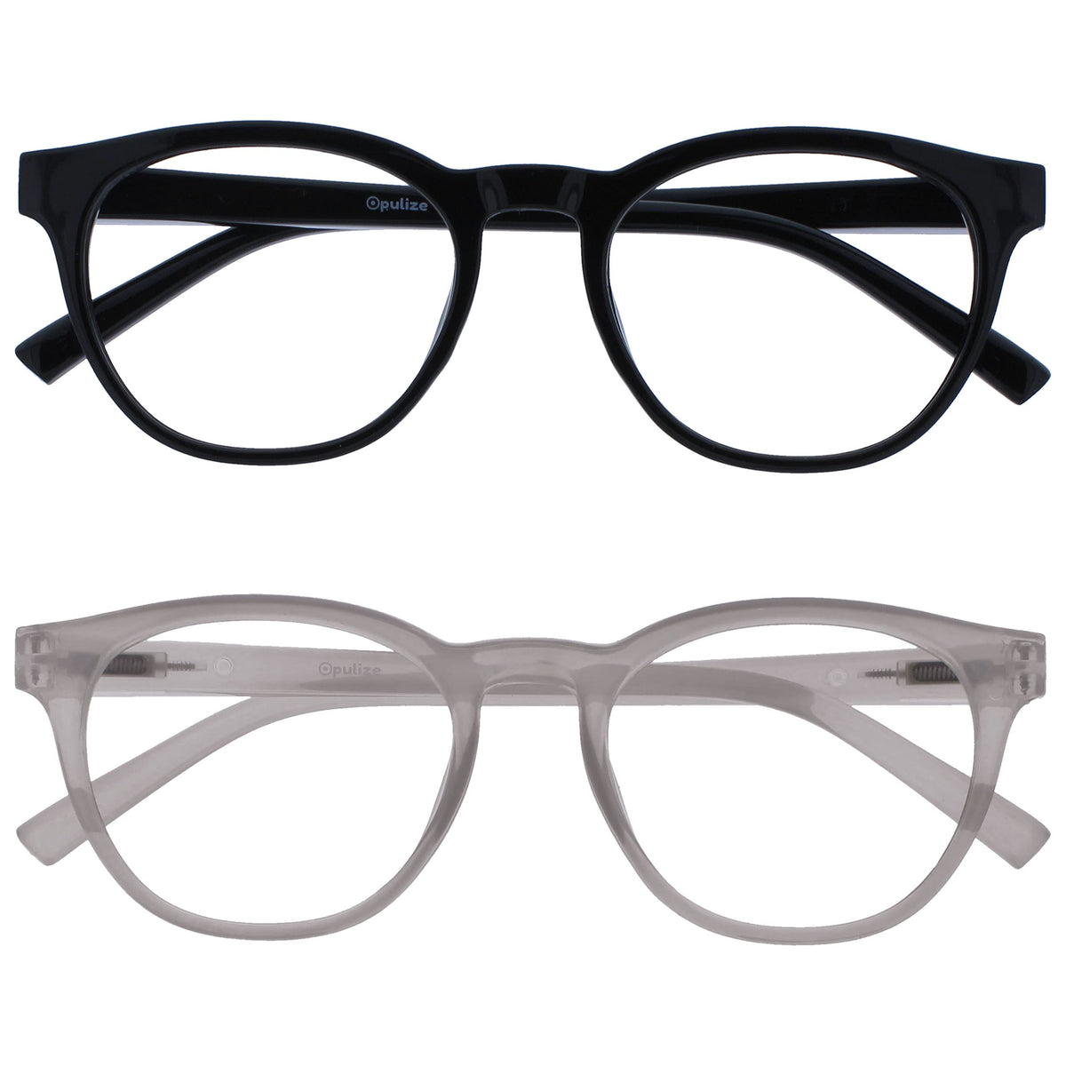 OPULIZE Blu Reading Glasses with Blue Light Blocking 2 Pack Cool Round Frame Spring Hinges Improve Sleep Computer Gaming Anti-Reflective Black Ice Mens Womens BB5-1C +1.00