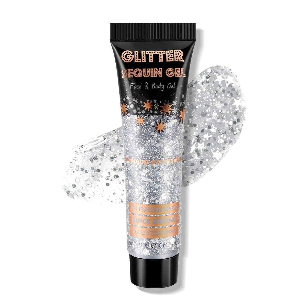Boobeen Body Glitter Gel, Long Lasting Waterproof Glitter Makeup for Body, Hair, Face, Nail, Quick Dry Liquid Glitter Eyeshadow for Women, Sparkling Makeup Gel for Rave Festival Party