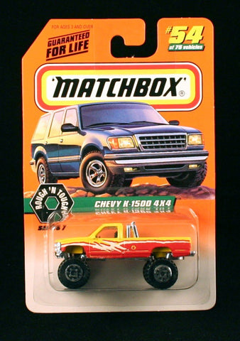Matchbox Chevy K-1500 4x4 Yellow/RED Rough 'N Tough Series 7 1998 Basic Die-Cast Vehicle (#54 of 75)
