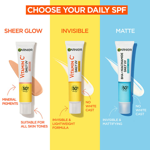 Garnier Sunscreen, With SPF50, Anti Imperfection Fluid, Prevents & Corrects Sun Damage, Invisible and Matte Finsih, Pure Active BHA + Niacinamide Daily UV, 40ml