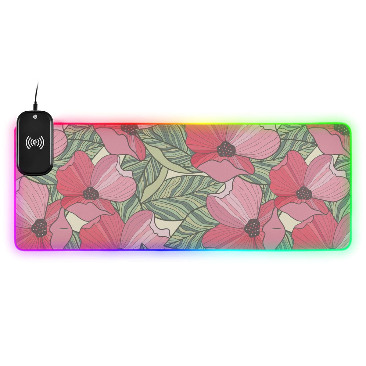 Hand Drawn Poppy Wireless Charging Mouse Pad for Mobile Phone Extra Large Gaming Mousepad with 13 Lighting Modes Keyboard Mat for Office Home Gaming MacBook PC Laptop Desk