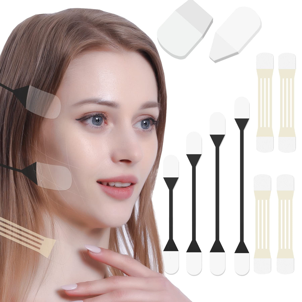 Face Neck Lift Tape, Fack Neck Lifting Stickers and Bands, Neck Face Lift Patch Tools for Instant Double Chin Wrinkles Saggy Skin Lifting (8pcs Elastic Bands, 40pcs Face Tapes)