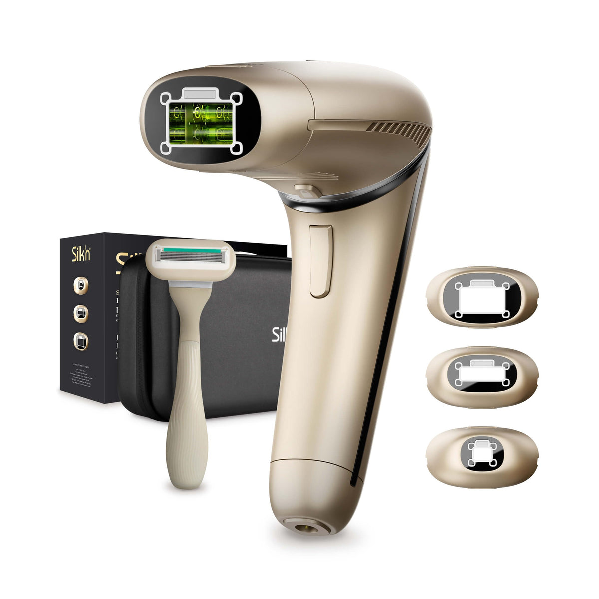 Silk'n Hair Removal Device for Women & Men I Silk'n 7 I Face and Body IPL Hair Removal with Rotatable Head | With Storage Case, 3 Smart Heads and Razor | Color Gold