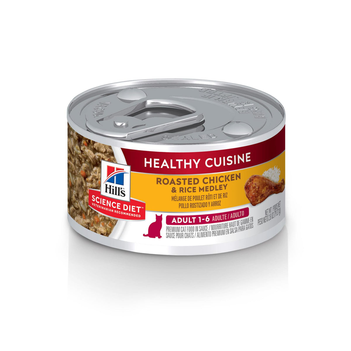 Hill's Science Diet Wet Cat Food, Adult, Healthy Cuisine, Roasted Chicken & Rice for Healthy Weight & Weight Management, 2.8 oz. Cans, 24-Pack