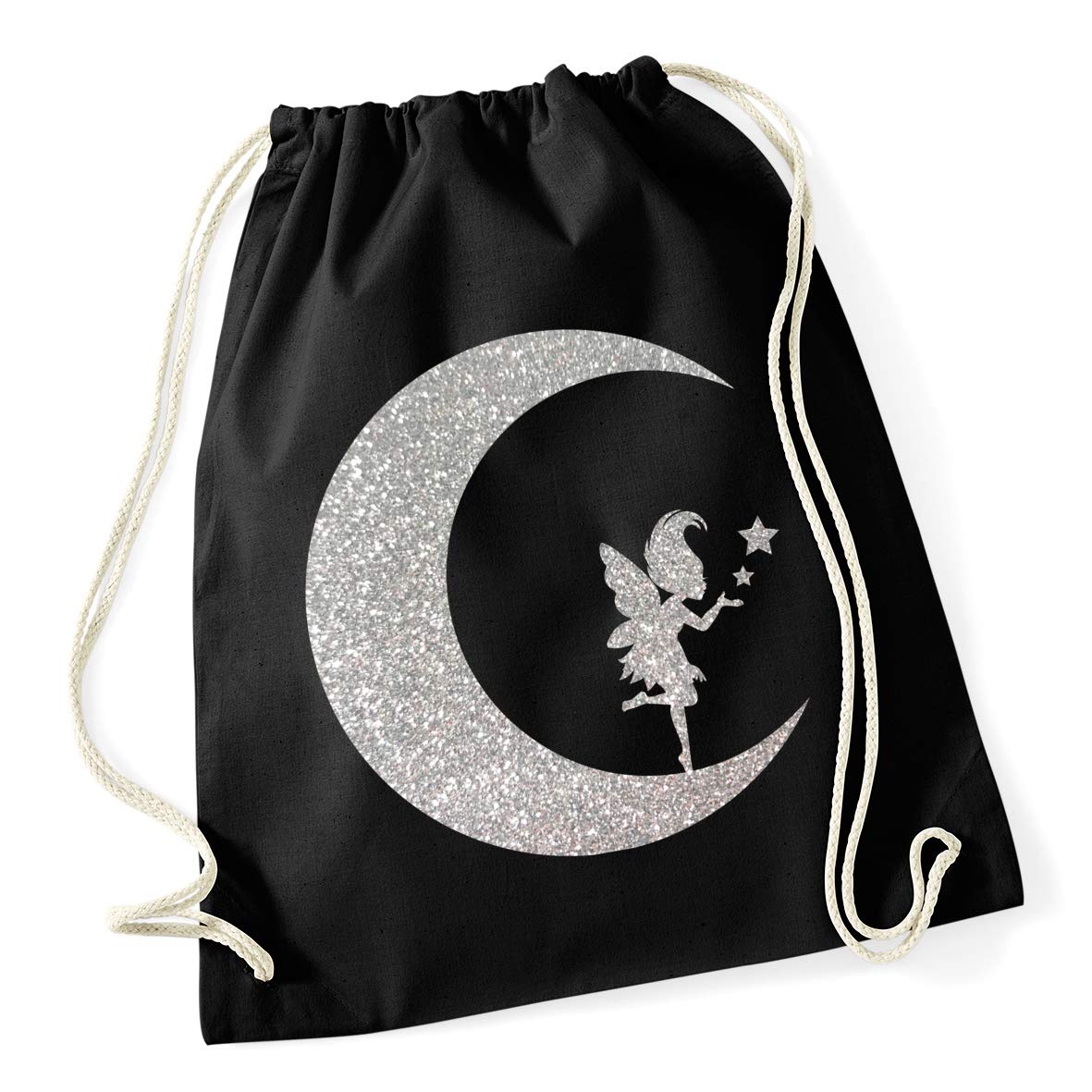 Hippowarehouse Fairy moon - Glitter Drawstring Cotton School Gym Bag 37cm x 46cm, 12 litres