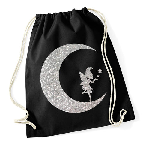 Hippowarehouse Fairy moon - Glitter Drawstring Cotton School Gym Bag 37cm x 46cm, 12 litres