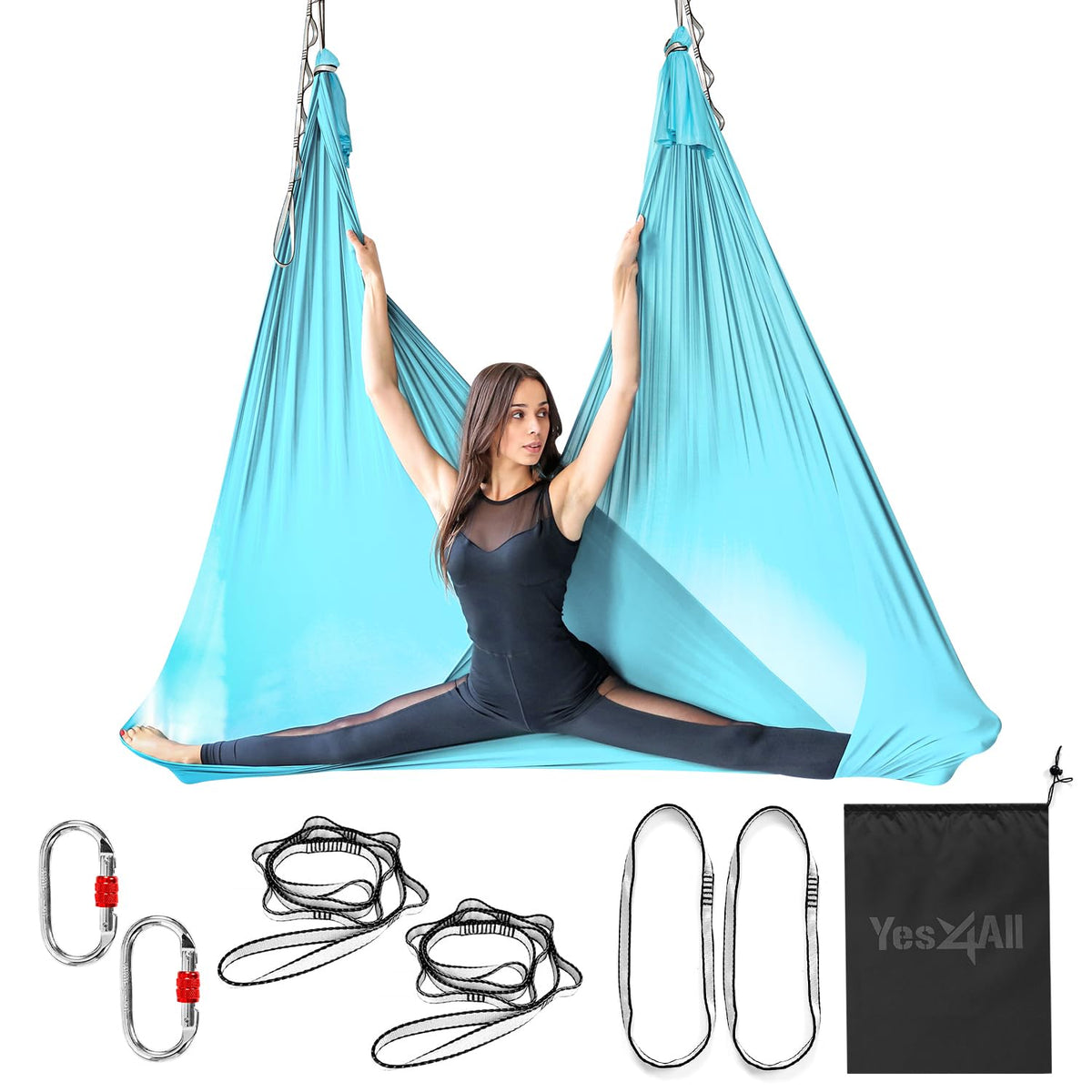 Yes4All LK3U Aerial Yoga Hammock 5.5 Yards, 198 Inches Height Aerial Silks, Yoga Trapeze Increasing Strength (Sea Glass Blue)