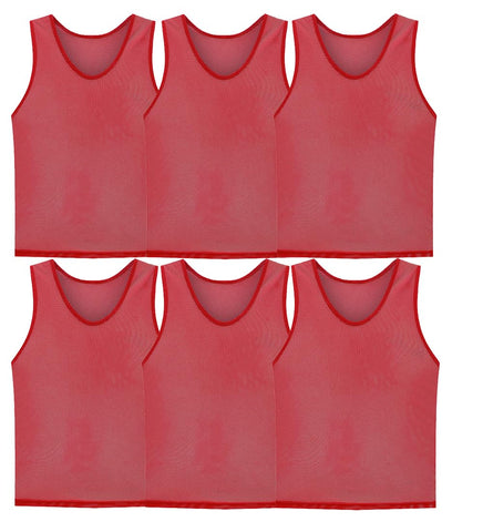 KUFORES 6 Pinnies Scrimmage Vests Nylon Mesh Soccer Team Practice Jersey for Kids Football Basketball Frisbee Sports Game Training Child Youth Teen Lightweight Red M