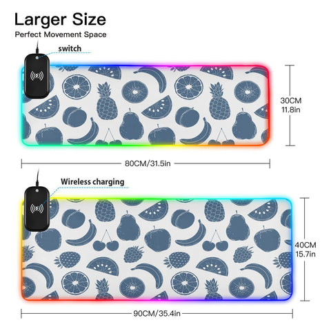 Hand Drawn Strawberry Watermelon Wireless Charging Mouse Pad for Mobile Phone Extra Large Gaming Mousepad with 13 Lighting Modes Extended Desk Mat for Office Home Gaming MacBook PC Laptop Desk
