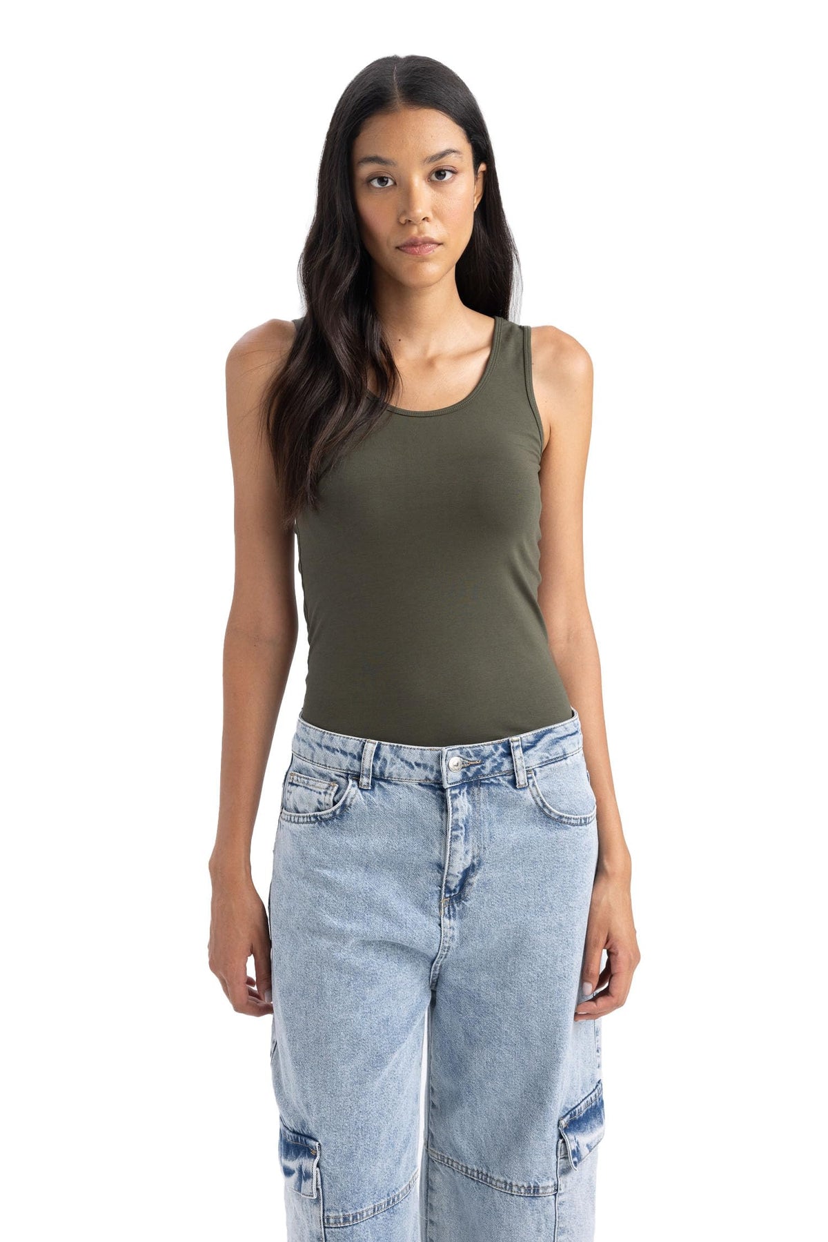 DeFacto Women's B0652ax T-Shirt, D.Khaki, XS