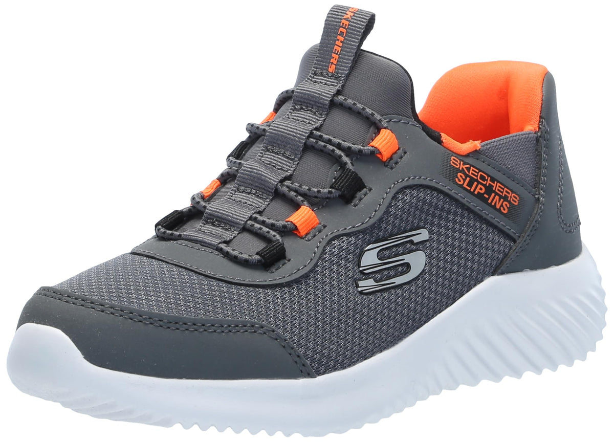Skechers Boy's Bounder-Brisk-Burst Sneaker, Charcoal/Orange, 5 Toddler