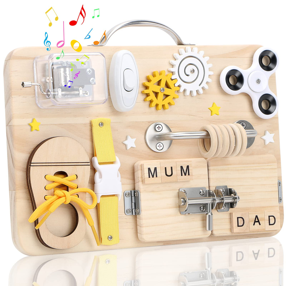 Wooden Busy Board for Toddlers, Handmade Montessori Sensory Toys Activity Travel Board for Early Development and Autism, Preschool Educational Gifts with Basic Life Skills Fine Motor Skills